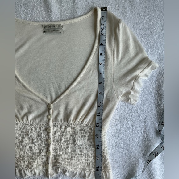 Urban Outfitters Cream Button-Up Smocked Crop Top - Picture 5 of 6